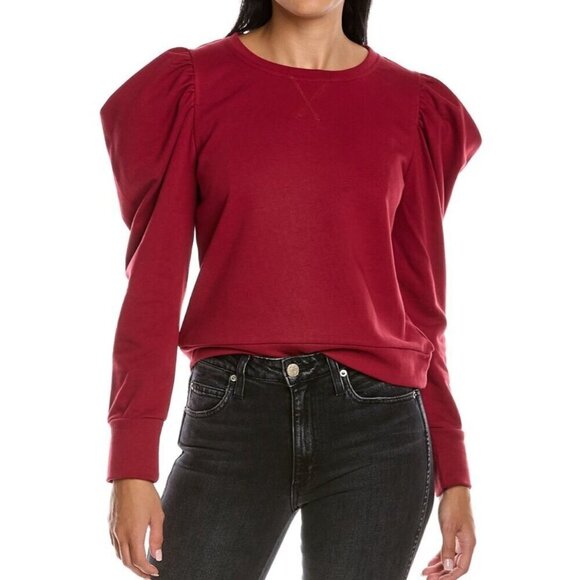 Lea & Viola sz M Puff Sleeve sweatshirt burgundy - Picture 1 of 12